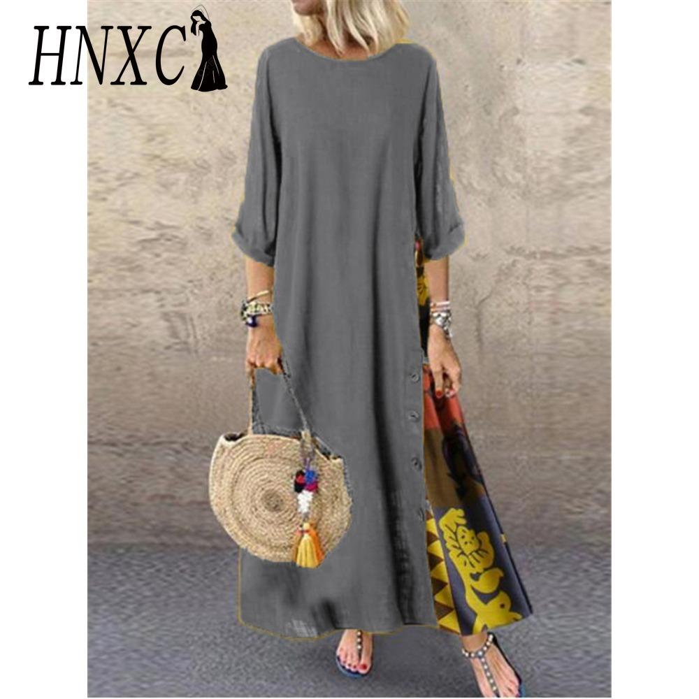 HNXC 12 Color Women Fashion Casual Loose Long Sleeve Floral Print Party Maxi Dress Plus Size Vestidos Longos Robe