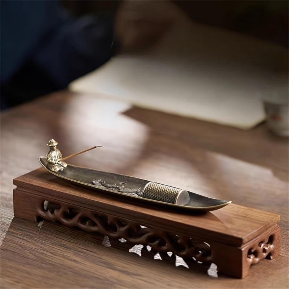Traditional Boat-Shaped Metal Incense Burner, Festive Home Decor for Christmas, Halloween, Easter, Hanukkah, Thanksgiving - Elegant Metallic Design