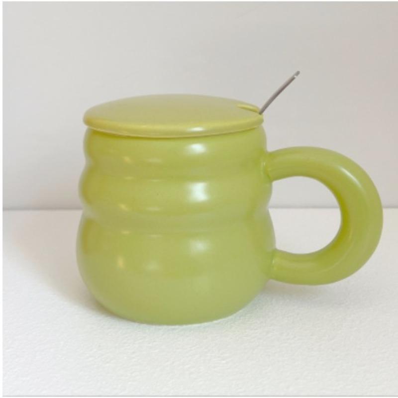 Ceramic Cup Milk Coffee Mug Couple Cute Water Cup with Lid and Spoon Nordic Style