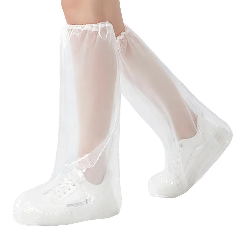 5 Pairs PE Waterproof Shoe Covers Thickened High Tube Disposable Shoe Covers Wear-Resistant Cartoon Print Protective Overshoes