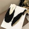 Aphixta 2.5cm Square Heel Warm Winter Furry Slide Kid Suede Women Slippers Women Shoes Round Toe Low Heel Slip On Hair Slides