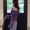 French Style Slash Neck T-shirt Women's Clothing Solid Color Elegant Aura Ruffles Spliced Autumn Winter Slim Ruffles Pullovers