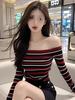 Tshirt Oversize Oneword Collar Long Sleeve With Embroidery For Spring Style
