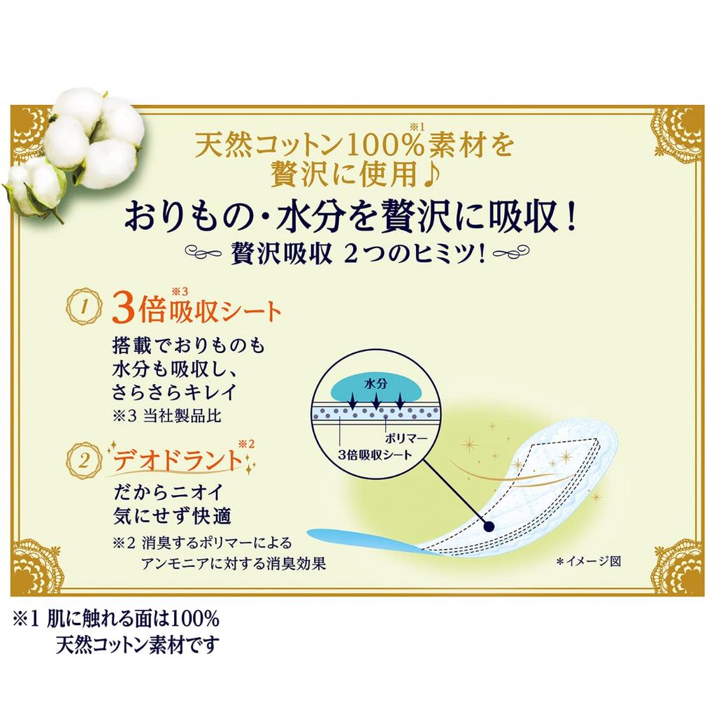 Sofy Kiyora Luxurious Absorbency Natural Cotton Slightly Extra 44 Sheets Vaginal Discharge and Mild Urinary Absorbent, (For Incontinence)