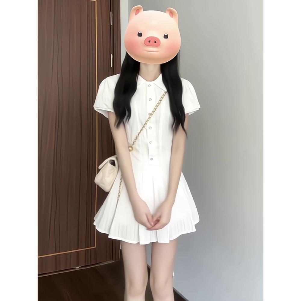 White dress women's summer casual new shirt dress preppy style small man elegant and generous short skirt