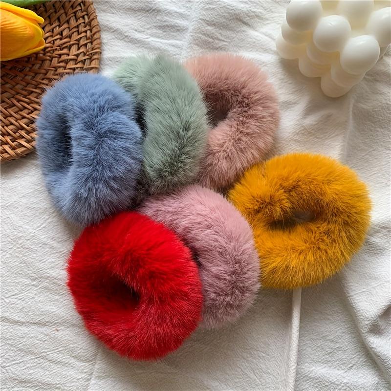 10-Pack of Random Colors, Autumn and Winter Simple Plush Hair Ties, Faux Mink Fur Hair Bands, Korean Style, Trendy, Non-Damaging to Hair, C