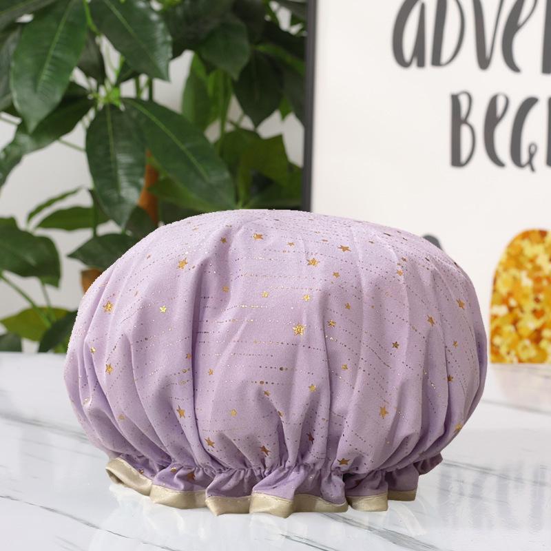 Women's Dual-Layer Waterproof Thickened Foldable Bath Cap - High-Elastic, Adult Size, Quick-Drying