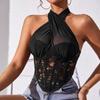 Transparent Lace Camisole Mesh Fishbone Corset Camisole Fashion Neck Halter Crop Tops  Travel