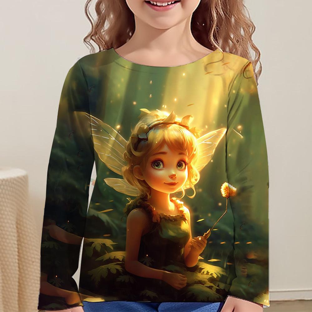 Children's Clothing From 6 To 14 Years Dream Elves 3d Pattern 2023 Autumn Kids Top Girls Tee Shirt Fashion Castle T-Shirts