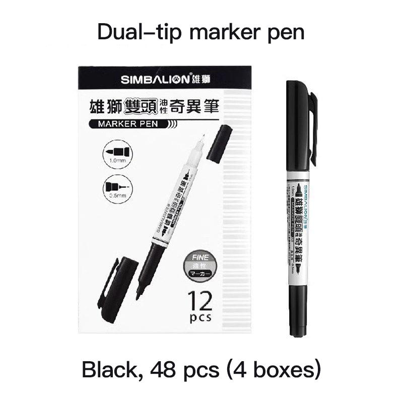 3/48 Pcs Waterproof Marker Pen Oil Permanent Dual Tip 0.5/1.0 mm Nib Black Painting Marker Pens Set Art School Office Stationery