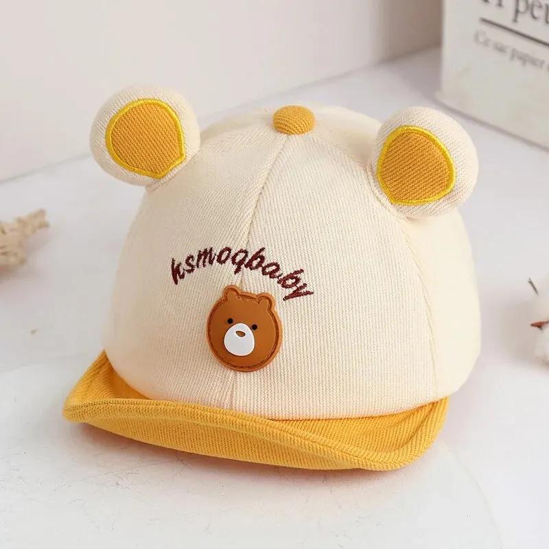Boys Girls Casual Infant Peaked Hat Cartoon Bear Baby Baseball Cap with Ears Cute Animal Sun Hat For
