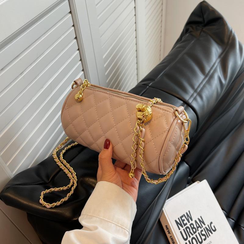 Rhombus cylinder bag women's new trendy texture versatile chain oblique span bag fashionable shoulder bag