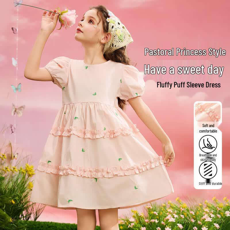ABC KIDS Girls  Pink Embroidered Princess Summer Dress 110