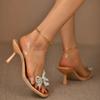 Fashion Women's Sandals 2025 Summer New Style Luxury Rhinestone Bow Designer Square Toe Open Toe Women's High Heels Large Size 35-43
