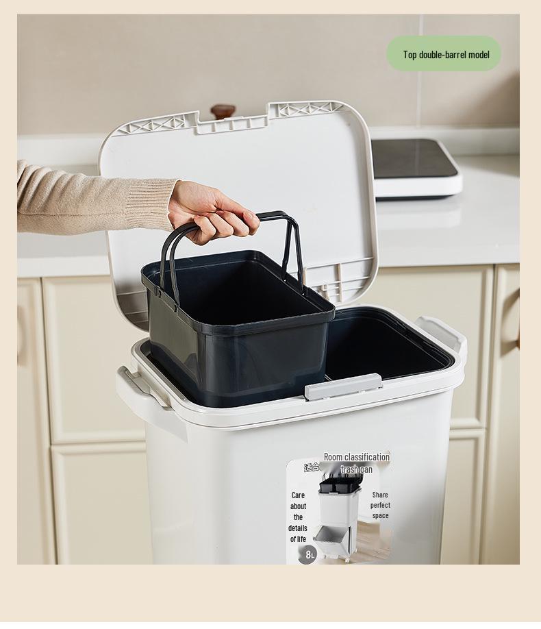 2026 Large-Capacity Kitchen Trash Can with Lid, Double Layer for Dry & Wet Waste Separation