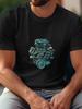 1pc Mechanical Engine Graphic T-shirt - 180g Cotton Crew Neck Short Sleeve Tee with Teal Automotive Design