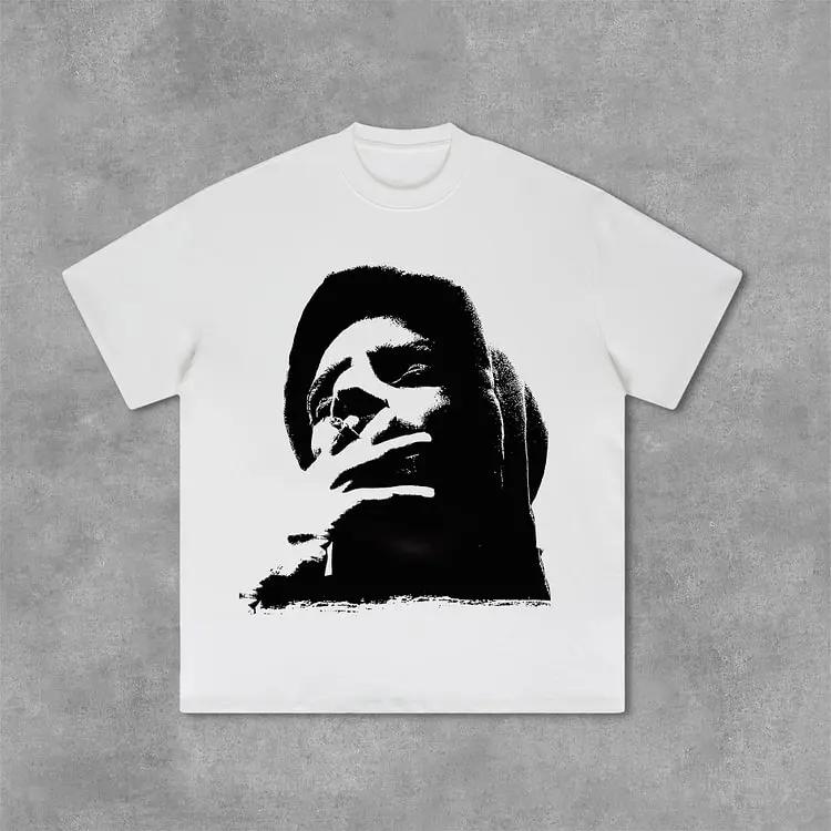 2025 Vintage Portrait Graphic Print 100% Pure Cotton T-Shirt  Y2K Summer Short Sleeves Casual  Tshirt Streetwear Women Tops New