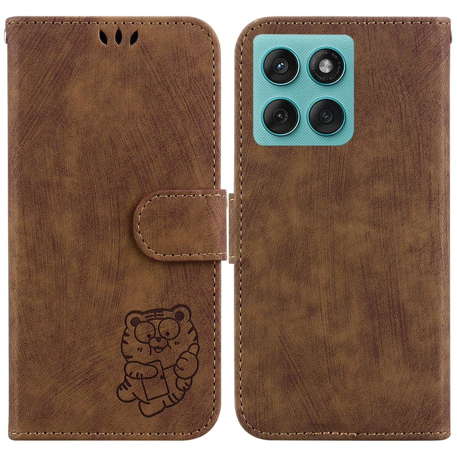 

For Motorola Edge 60 5G/60 Fusion 5G Wallet Case Tiger Imprint Leather Shockproof Phone Cover Brown