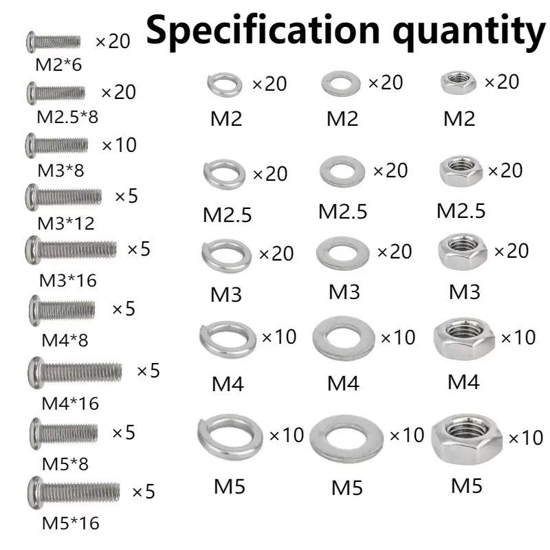 320-Piece Cross Round Head Bolt, Nut & Washer Set - M2 to M5 Sizes