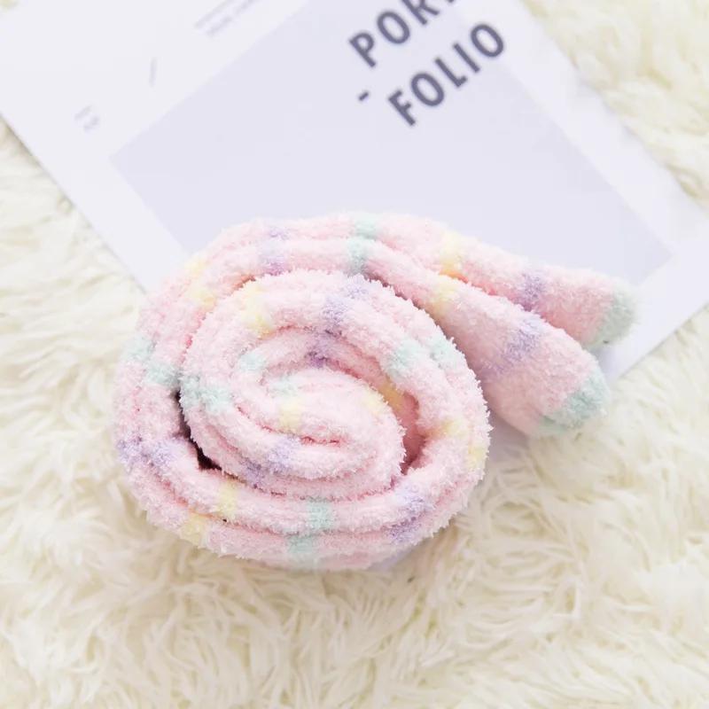 Soft Coral Fleece Knee Socks Winter Warm Girl Women Cute Cartoon Animal Stockings Striped Cozy Thigh High Christmas