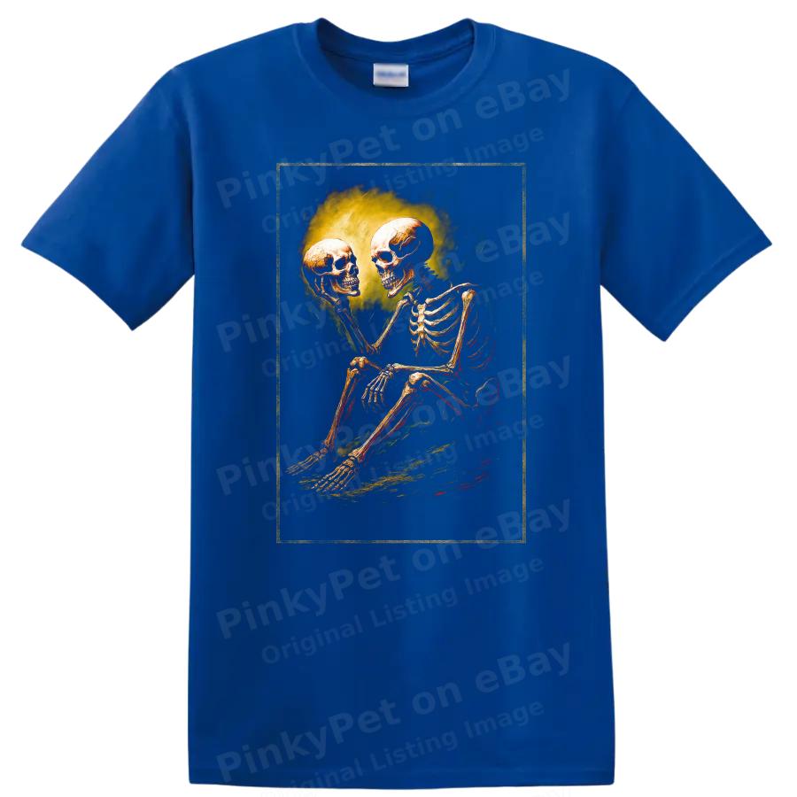 Skeleton Holding Skull T Shirt Halloween Graphic Tee Art Design Fun