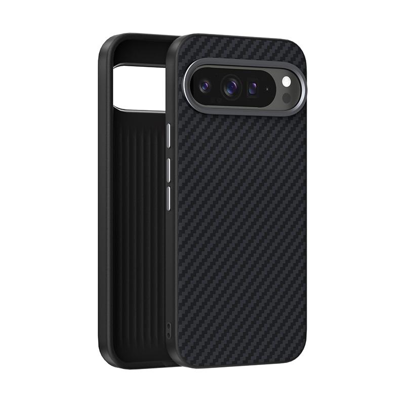 For Google Pixel 9 Pro XL Case Shockproo Magsafe Slim Rigid Alloy Lens Magnetic Wireless Charger Carbon Fiber Case Cover Drop Test