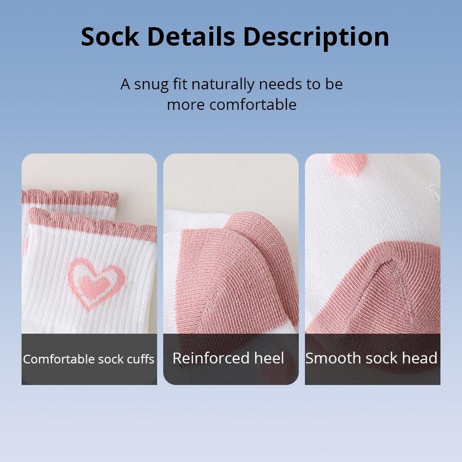 Xiaomi 5 Paar Damen Mittelhohe Socken Herz Niedlich Mode Lässig Weiß Vier Jahreszeiten Rüschenmuster Rosa Harajuku Kawaii Mädchen