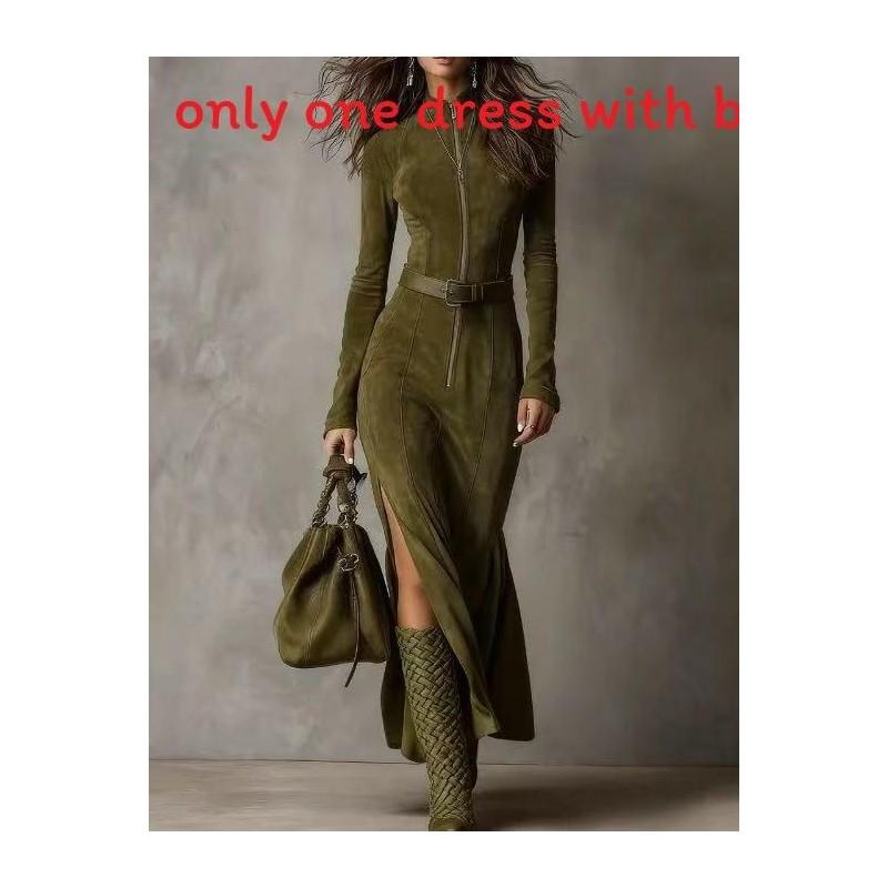 Elegant Sweater Dress With Zipper Collar For Casual Autumn Wear
