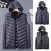 Men Winter Waistcoat Hooded Sleeveless Zipper Closure Vest Coat with Pockets Solid Color Casual Cotton Waistcoat