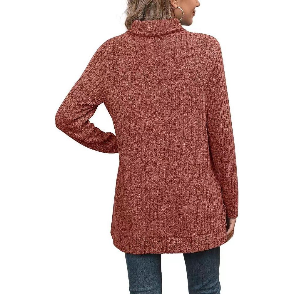 Women's Fall/Winter Sweaters New Arrival Solid Color High-Neck Sweater Women's Loose-Fit T-Shirt Top