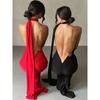 Kkx Sexy Sexy Style Metal Ring One Shoulder Neck Band Bare Back Dress Street Fashionable Skinny Slimming Long Dress