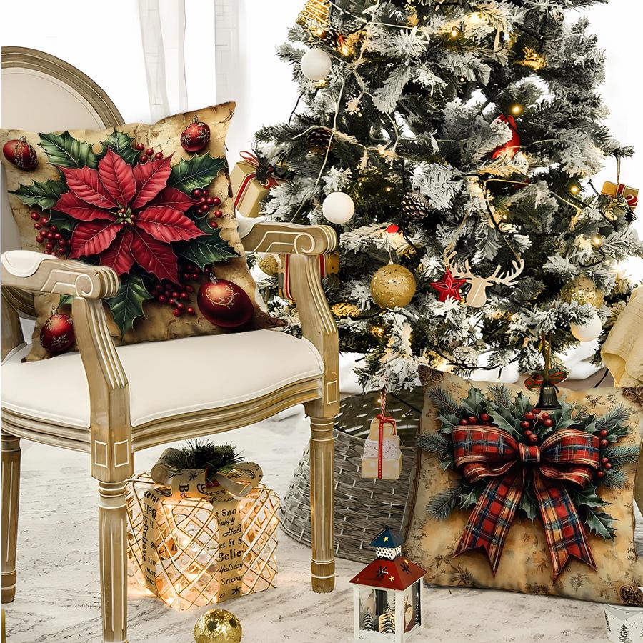 Christmas Pillow Cover Christmas Tree Elk Snowman Print Pillow Cover Home Decoration Cushion Cover