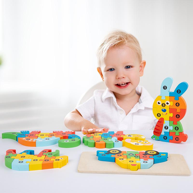 3D Wooden Buckle Puzzle: Educational Toy for Early Learning - Numbers, Transportation, and Animal Blocks