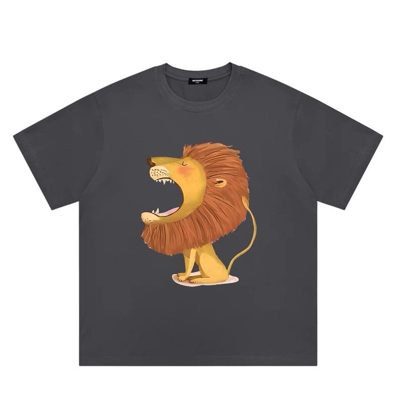 ZAZOMDE Cute Yawning Lion Cartoon Print TShirt Casual Soft Cotton Round Neck Short Sleeve Loose Oversized Summer Daily Wear Top