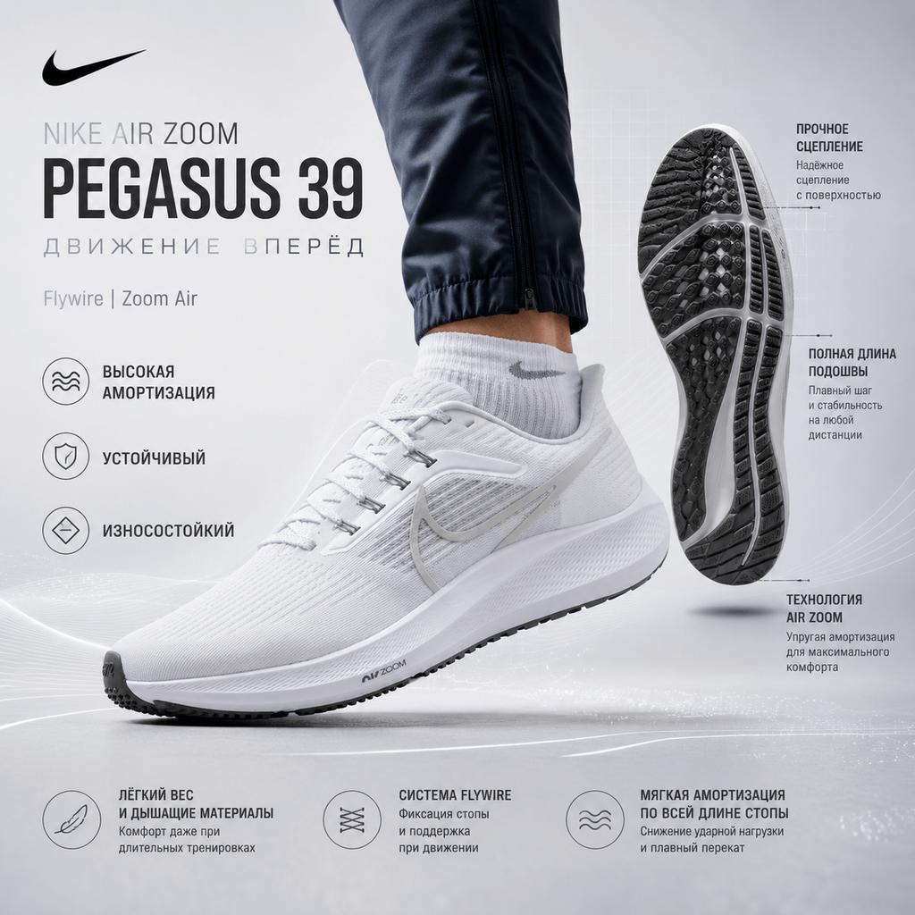 Nike Air Zoom Pegasus 39 Men's Running Shoes White Grey Fog Lightweight Cushion Breathable Sneakers DH4071-100