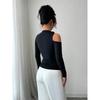 Long-Sleeve Top with Slanted Neckline, Metallic Embellishments