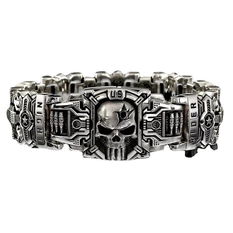 

Vintage Charm Skull Bracelet Punk Hip Hop Rider Bracelet for Men Boy Gift High Quality US Street Motorcycle Jewelry Dropshipping