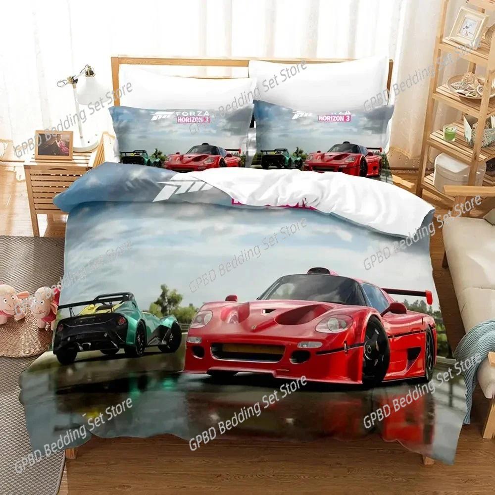 Forza Sports Car 3D Print Duvet Cover Set for Boys Bedroom Single Double Queen King Size Quilt Cover Pillowcase Bedding Set