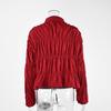 Women's Red Ruched Jacket 2026 Autumn Stand Collar Zip Front Drawstring Hem Long Sleeve Cropped Windbreaker Streetwear Casual Outerwear for Women