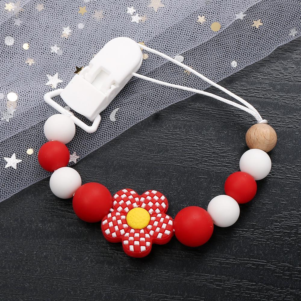 New Baby Pacifier Clips Silicone Flower Beads Baby Pacifier Chain Teether Teething Toys Dummy Clip Holder Chain Clip Baby Gifts