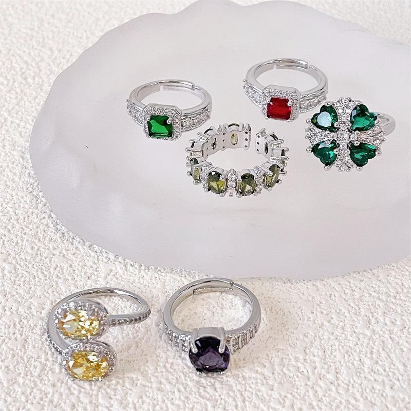 Color Treasure Diamond-Set Open Ring, Light Luxury Retro Niche Design, Unique High-End Sense, Elegant Luxury And Colorful Ring Woman