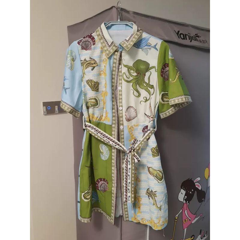 

New Printed Dress Western Style New Fashion Casual Loose Print Short sleeve Shirts Dress Flower color 2XL