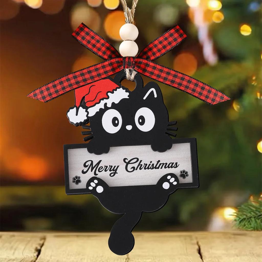 1pc Cute Black Cat Wooden Merry Christmas Decoration Xmas Tree Car pendant Creative Funny Home Party Ornament 2026 New Year