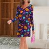 Women's Fashionable V-neck Long Sleeved Drawstring With Pocket Halloween Printed Casual Dress
