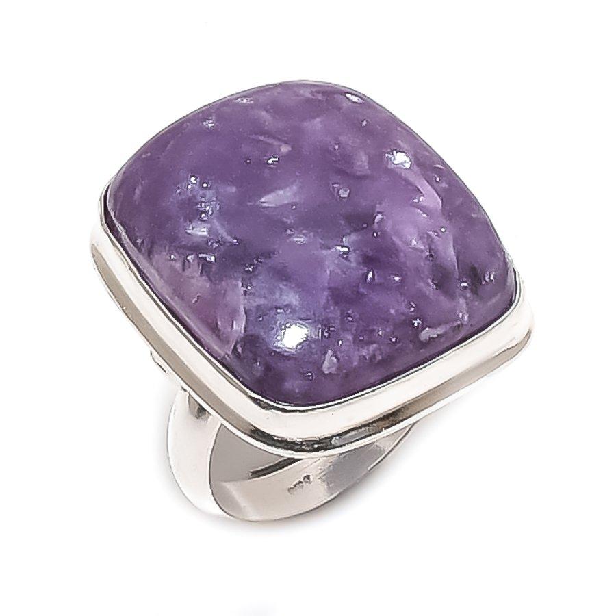 Lepidolite Gemstone Handmade 925 Sterling Silver Jewelry Ring Size 7 z2W05