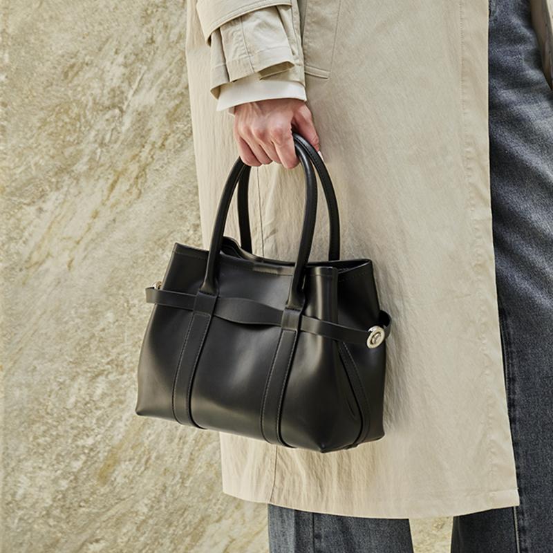 BURMINSA Luxury Genuine Leather Handbag for Women Minimalist Cowhide Shoulder Bag Large Capacity Office Commuter Tote