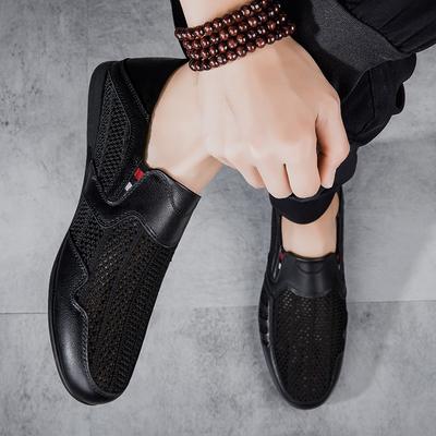 Fashion Summer Men Leather Casual Shoes Quality Slip On Men Loafers Comfortable Outdoor Mesh Flat Sneakers Non Slip Men Walking Footwear