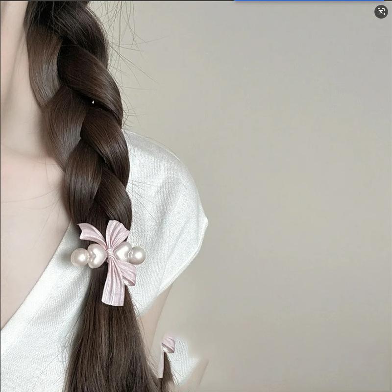 2pcs Elegant Bow Cute Pink Pearl Lace Bow Hair Clip Side Clip Sweet Hair Accessory Personality Niche Versatile Clip for Girls