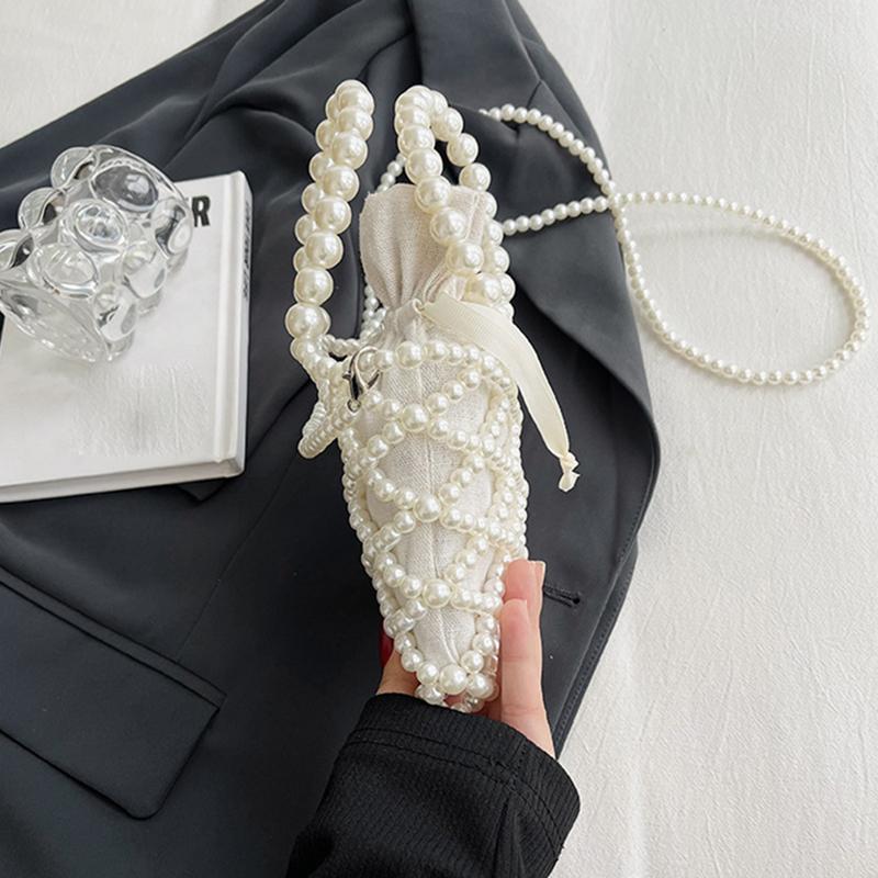 Vintage Top Handle Pearl Women Handbag Summer Hollow Out Beach Bucket Girl Shoulder Crossbody Bag