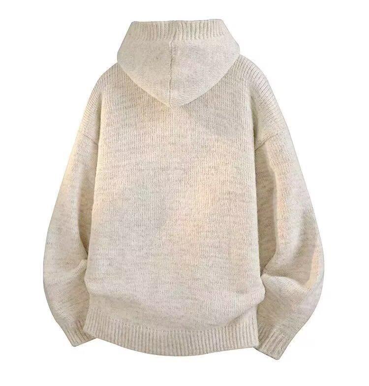2025 Men's & Women's Dark Gray Hooded Knit Cardigan - American Style Casual Sweater for Autumn & Winter.